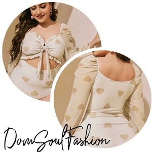 Ruffle One Piece Size 3x Off White Beige Tan Mocha Long Mesh Sleeve Swimsuit